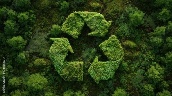 Obraz 苔でできたリサイクルマークのクローズアップ。環境保護やエコ活動のイメージ素材。