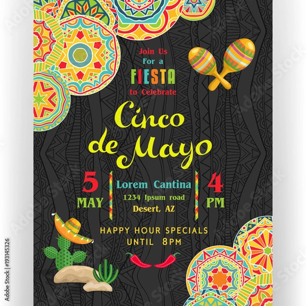 Fototapeta Cinco De Mayo poster template customized for invitation for fiesta party.