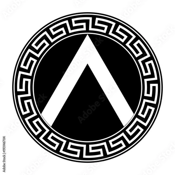 Obraz Tarcza spartańska z greckim ornamentem.