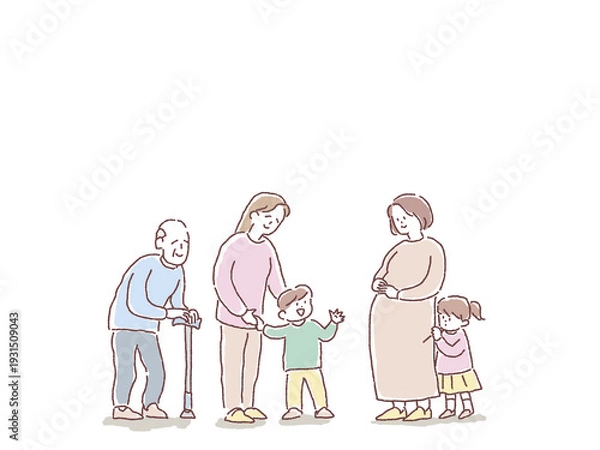 Obraz 笑顔の人たち（お年寄り、妊婦、親子）