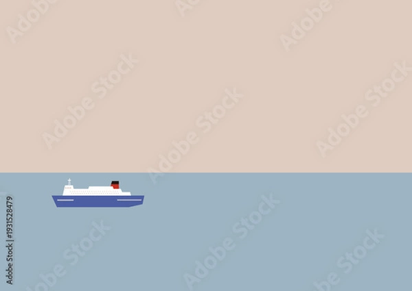 Obraz くもり空と船と水平線