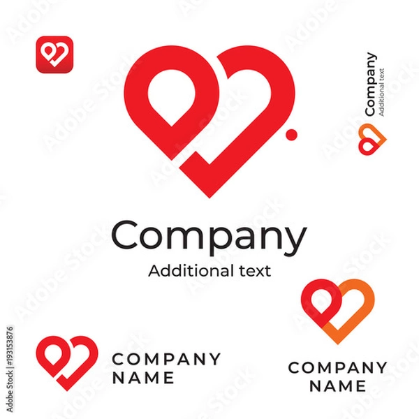 Obraz Modern Red Heart Line Logo Love Identity Brand and App Icon Symbol Commercial Concept Set Template