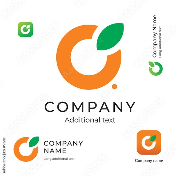 Fototapeta Orange with a Leaf Logo Simple and Clean Modern Identity Brand and App Icon Symbol Concept Set Template