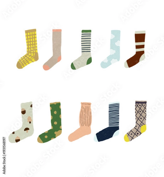 Obraz 手書き風のカラフルな靴下セット