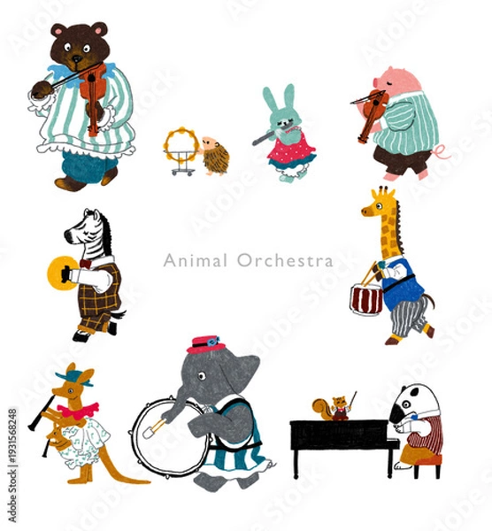 Obraz 手書き風の動物の音楽隊イラスト