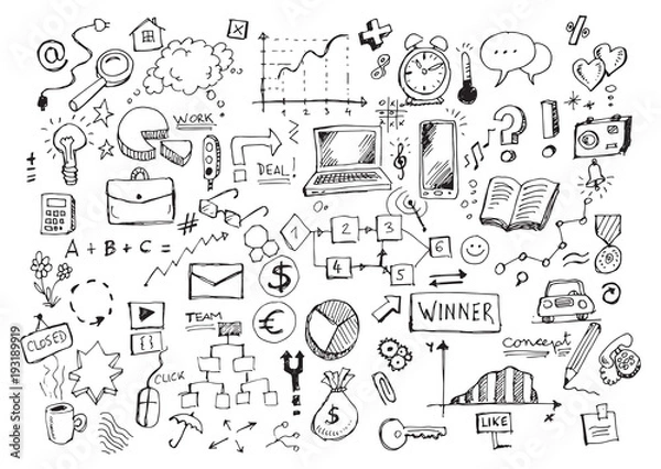 Obraz Business doodles hand-drawn sketch set