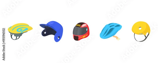 Fototapeta Sport helmet icon set, cartoon style