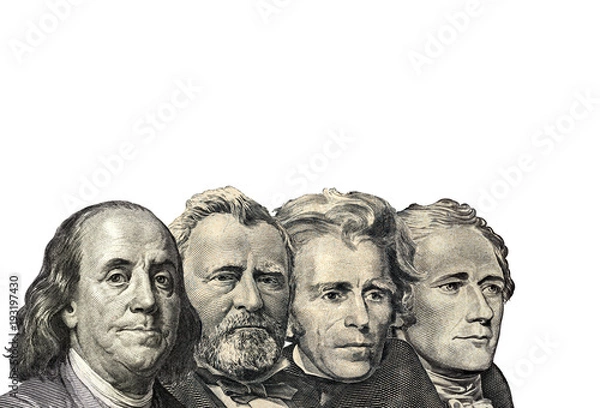 Fototapeta The Presidents on dollar of US American isolated on white background. This has clipping path