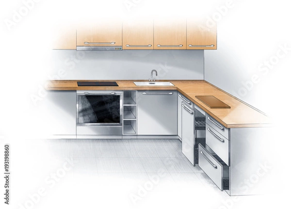 Obraz Nice modern kitchen sketch