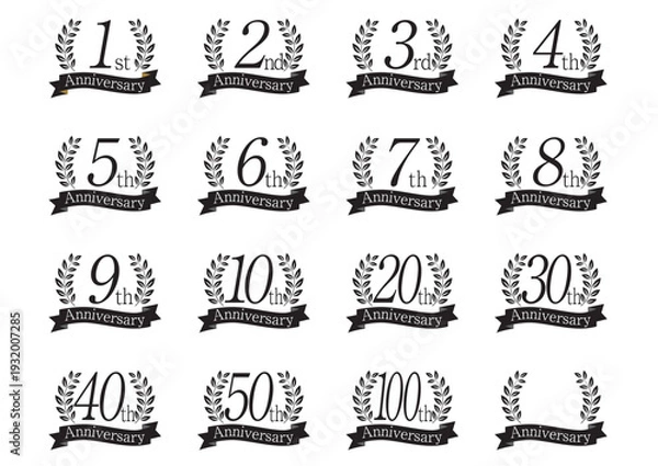 Obraz シンプルな月桂樹の周年アイコンセット