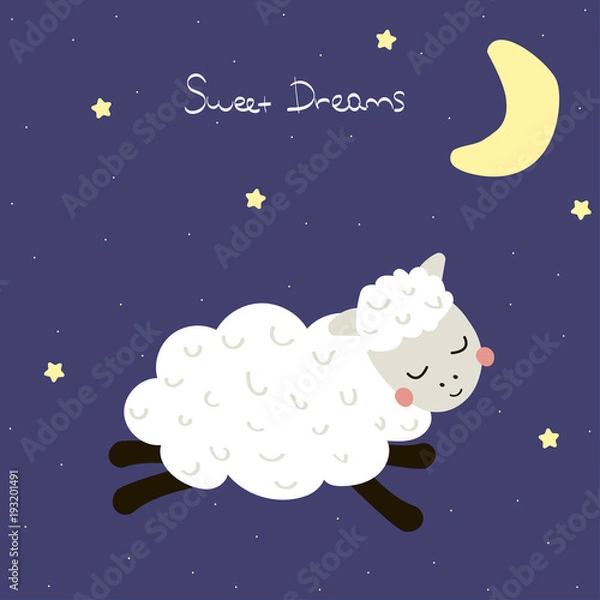 Obraz Funny little sheep with lettering. Vector hand drawn illustration.