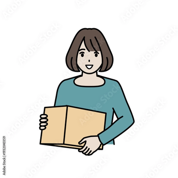 Obraz ダンボール箱を持つ女性のイラスト