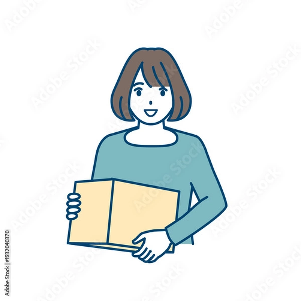 Obraz ダンボール箱を持つ女性のイラスト