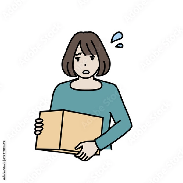 Obraz ダンボール箱を持つ女性が困っているイラスト