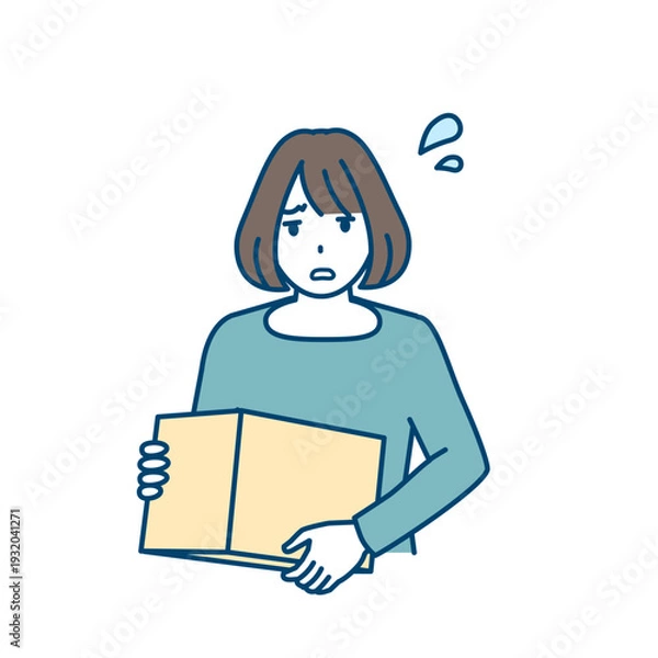 Obraz ダンボール箱を持つ女性が困っているイラスト