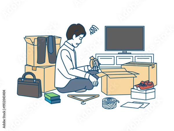 Fototapeta 引越し作業が終わらない男性のイラスト