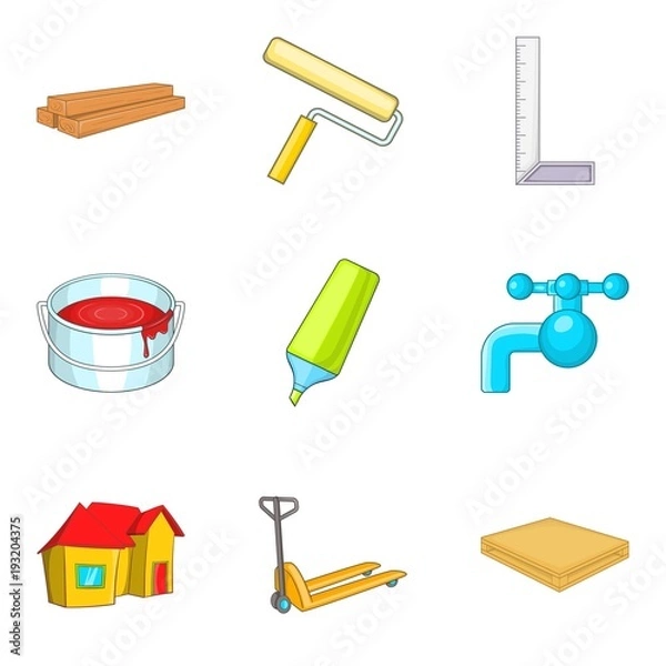 Fototapeta House fix icons set, cartoon style