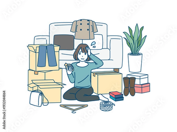 Obraz 引越し作業が終わらない女性のイラスト