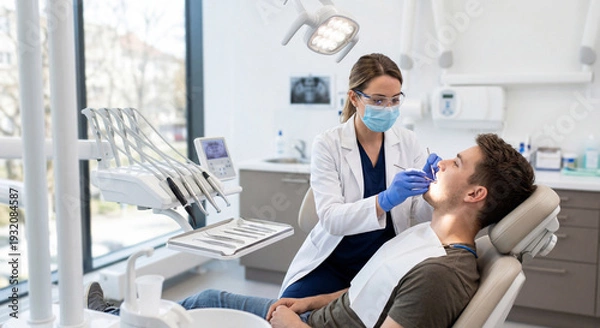 Obraz Dentist Examining Patient's Teeth