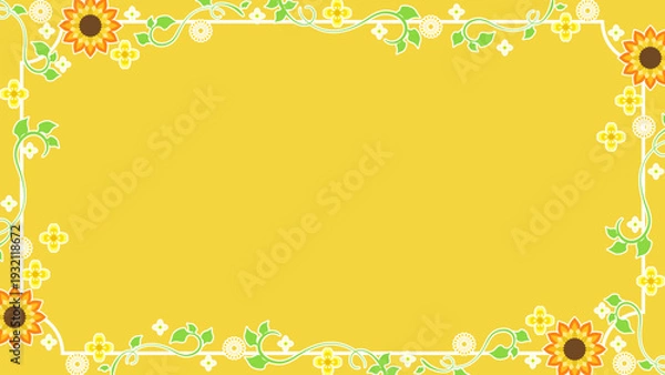 Obraz 黄色い花と植物の春らしい装飾フレーム素材