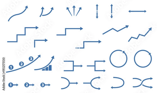 Obraz 青単色 細線ビジネス図解矢印セット