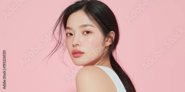 Obraz 美容, 女性, スキンケア, 化粧品, ビューティー, 若い女性, 美肌, 日本人, アジア人, フェイシャル, メイク, 美容液, 保湿, クリーム, エイジングケア, 美容医療, エステ, 美容クリニック, 肌ケア, ナチュラルメイク, 透明感, ツヤ肌, モデル, 笑顔, ポートレート, クローズアップ, リラックス, 癒し, 健康的, 美白, コラーゲン, ヒアルロン酸, アンチエイジング