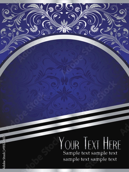 Obraz Royal Blue Background with Ornate Silver Leaf