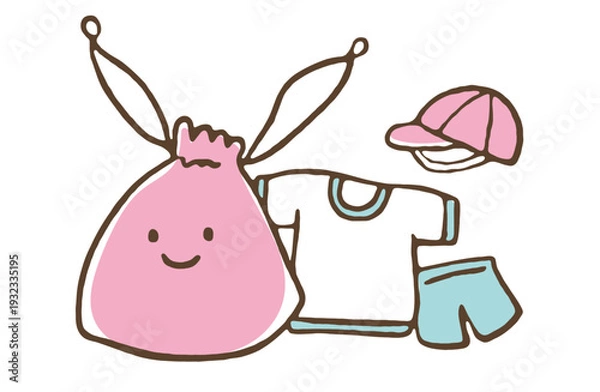 Obraz にっこり笑った巾着袋と体操着セットのイラスト