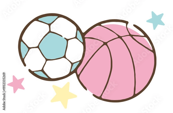Obraz 手描き風サッカーボールとバスケットボールのイラスト