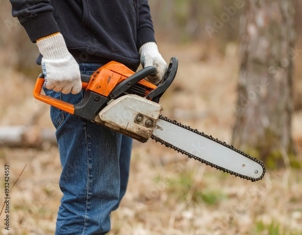 Obraz チェンソーを持つ作業者