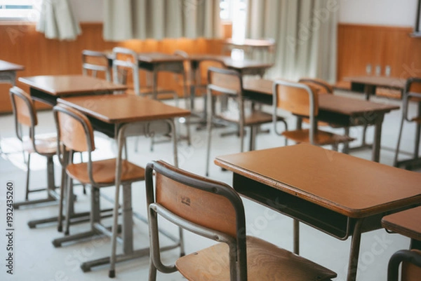 Obraz 人のいない小学校の教室