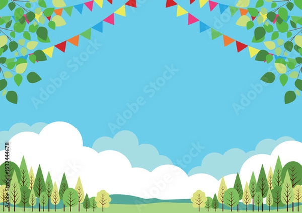 Obraz キャンプ場背景、横、旗、かわいい、イラスト