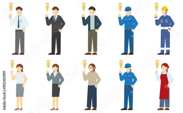 Obraz フラットイラスト：アイデアを思いつく男女セット