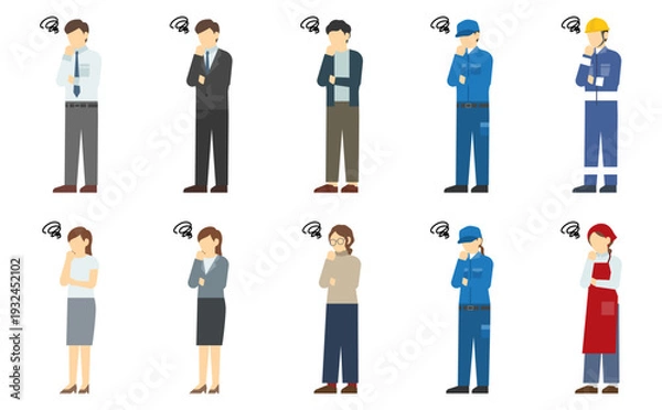 Obraz フラットイラスト：困っている男女セット