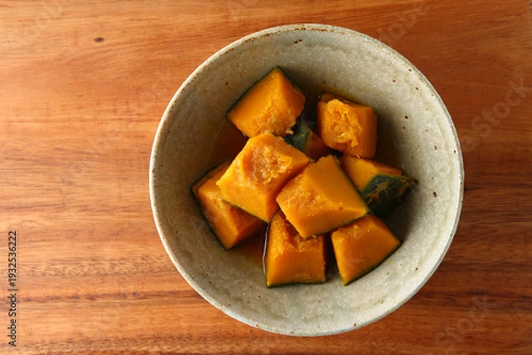 Obraz かぼちゃの煮物　木目背景