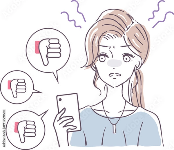 Obraz アンチの人　低評価を押す女性　ベクターイラスト素材