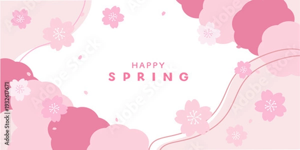 Obraz 春のバナーイラスト　春の背景イラスト　桜のバナー　ピンク　春素材　