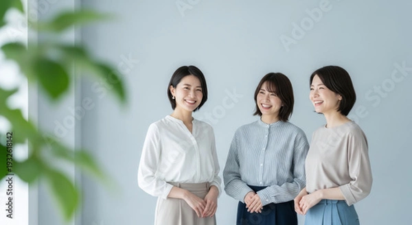 Obraz オフィスで談笑・ミーティングする女性たち：打ち合わせ・同僚