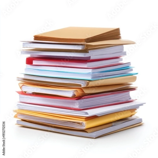 Obraz Stack of documents and folders on a white background