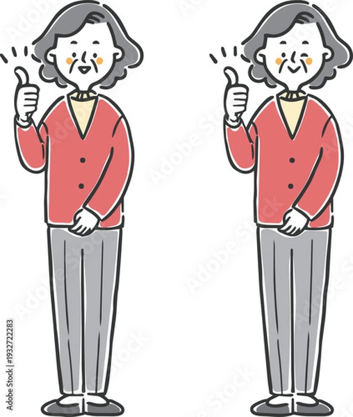 Obraz グッドサインをするシニア女性　全身　ベクター