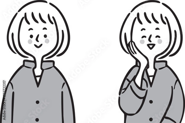Obraz 女性　上半身　ベクター（モノクロ）