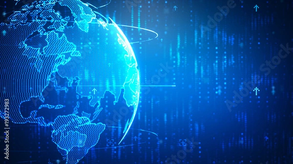 Fototapeta Streszczenie ciemne tło z oświetleniem kropki strzałki dla cyber technologii futurystycznej koncepcji rozmycie i przetworzone ziarno