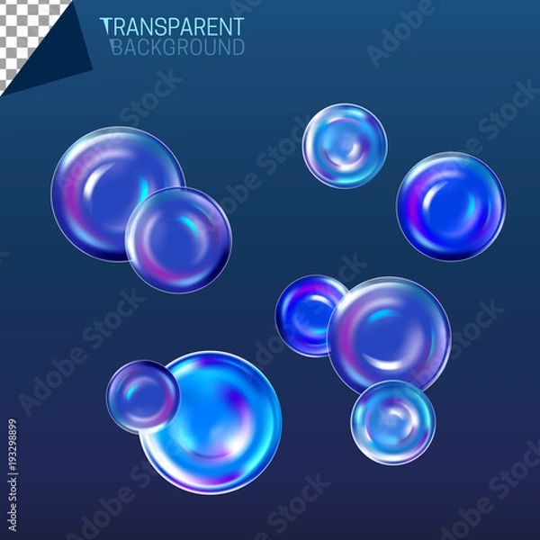 Fototapeta Vector illustration of shiny rainbow colors soap bubbles with sparkles reflection on dark background