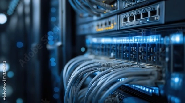 Fototapeta High-Tech Server Room with Network Cables