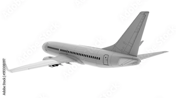 Obraz Commercial jet plane. 3D render. Rear view side