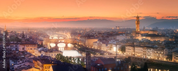 Obraz Arno River and Basilica at sunset Florence, Italy