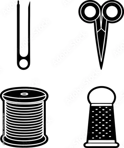 Obraz Essential tools and materials for basic sewing and embroidery tasks displayed together