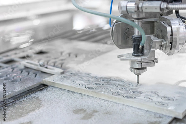 Fototapeta Working process cutter parts by waterjet cutting machine