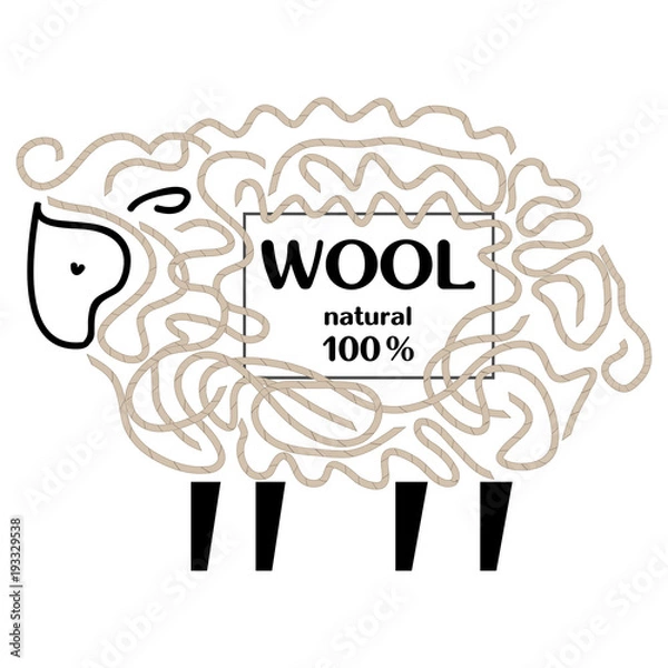 Fototapeta Label with cute sheep and wool threads. Vector image. Design for firms engaged in the production of goods and of yarn wool. 
