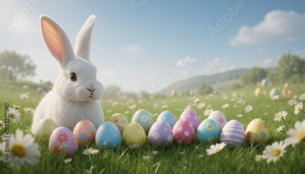 Obraz easter bunny and easter eggs, generative ai
